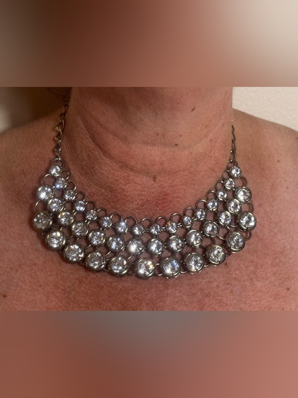 White House Black Market Crystal Multi-Row Statement Necklace and Earrings